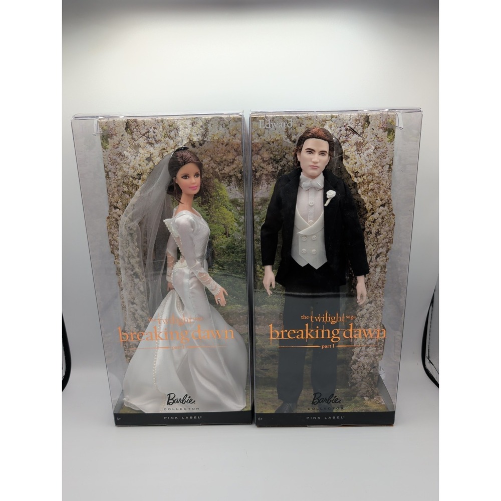 Twilight Breaking Dawn Pt 1 Bella and Edward Wedding Barbie Pink Label Set NEW